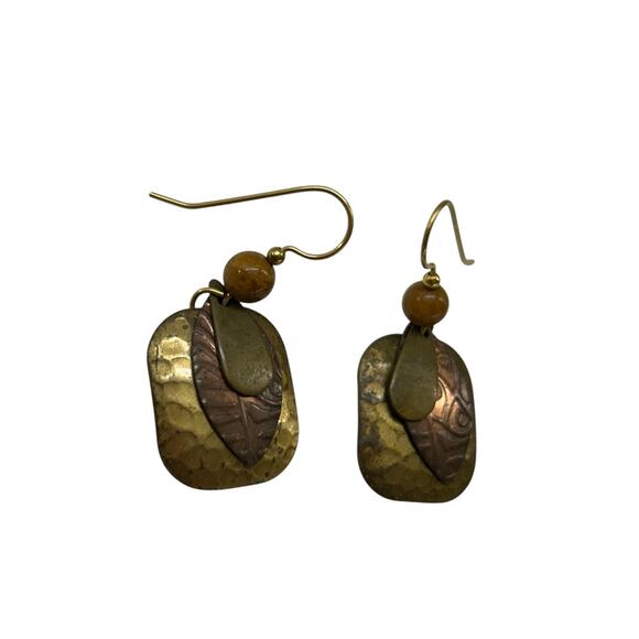 Goldtone Copper Fishhook Earrings Pierced Drop 1.5 Inch Artsy - Picture 2 of 4